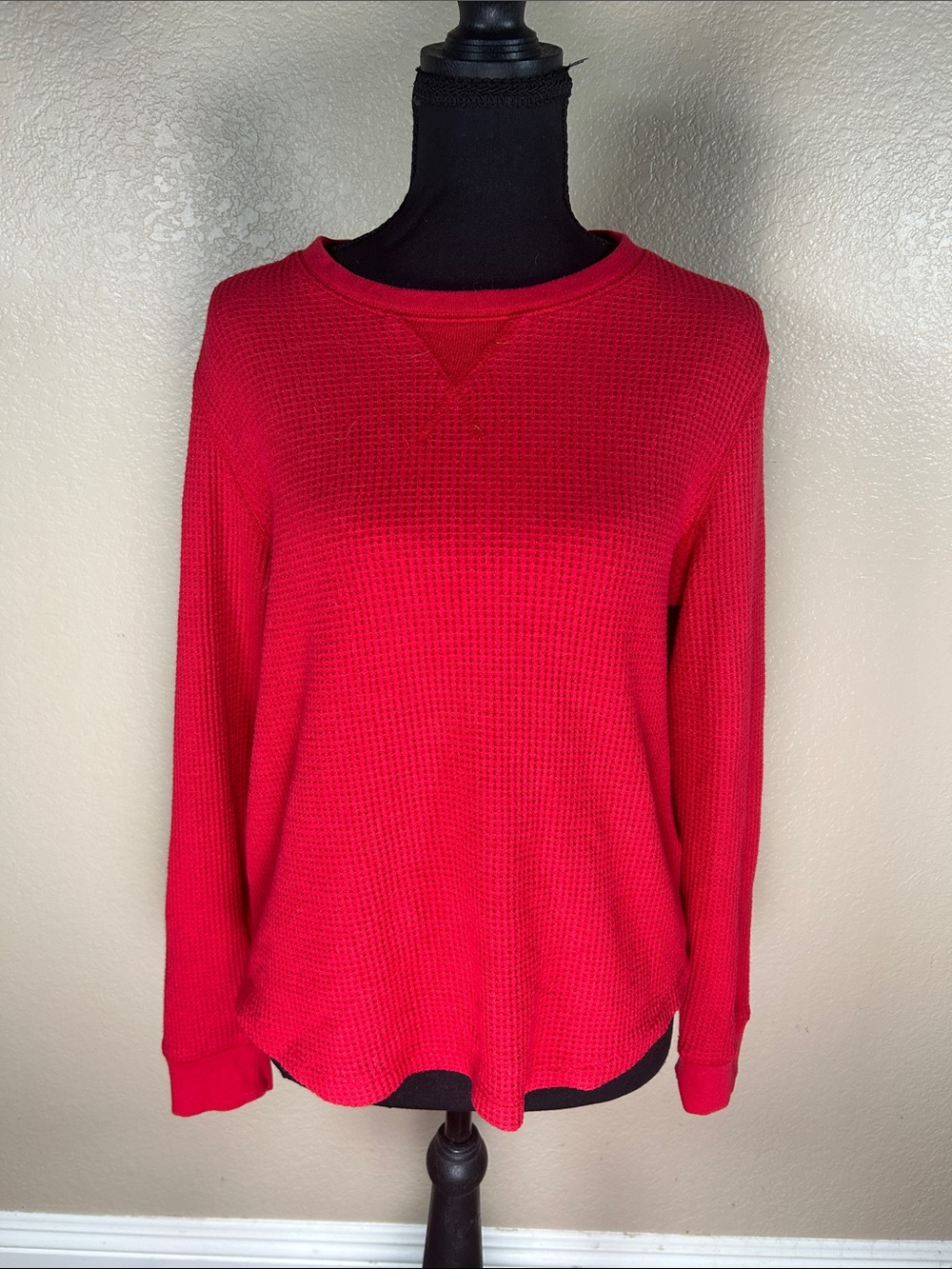 Madewell Red Waffle Knit Long Sleeve Crewneck Shirt Size L
